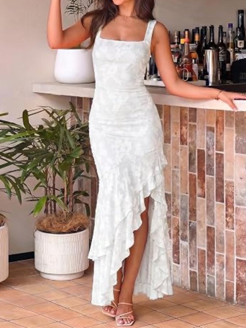 Women's Elegant Ruched Floral Maxi Wedding Guest Dress